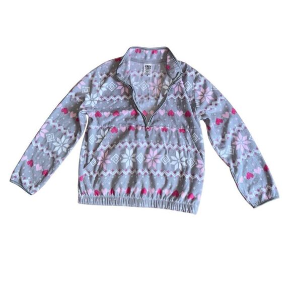 Athletic Works Girls Half Zip Pullover Sweatshirt Grey Hearts - Size Large - Picture 8 of 9
